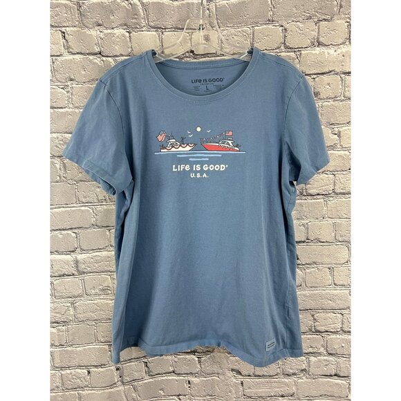 Life Is Good Women's L Crusher T-Shirt Lot of 4 Blue Flowers Boating - Picture 12 of 16